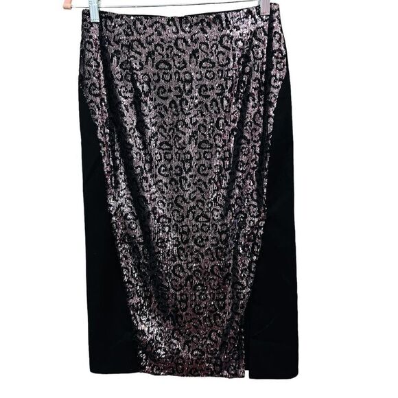N12H First Row Sequin Midi Purple Leopard Print Skirt size medium - Picture 6 of 12